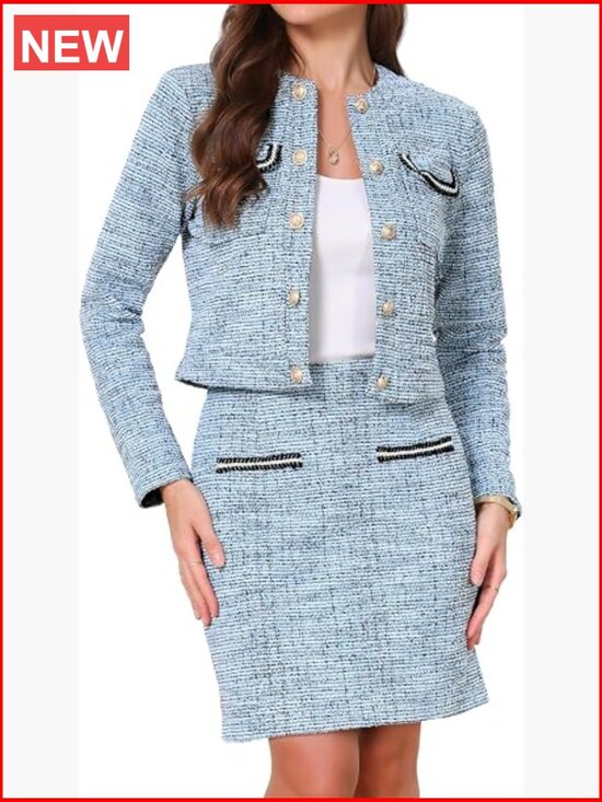Dresses & Skirts - Tweed Jacket and Mini Skirt 2-Piece Set - Office Wear